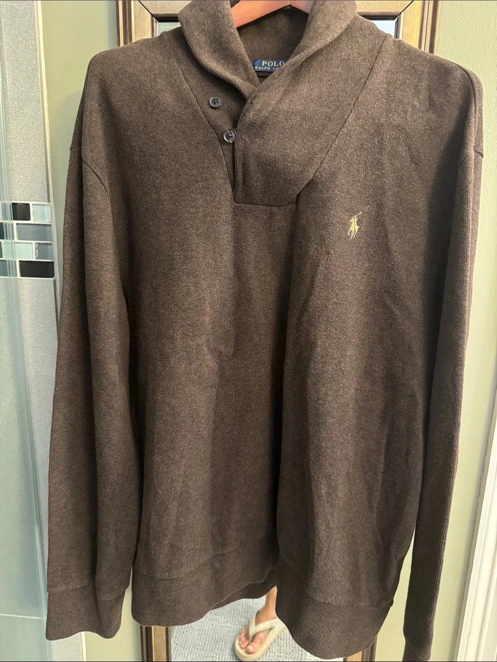 Polo by Ralph Lauren Brown Shawl-Collar Pullover with Gold Pony